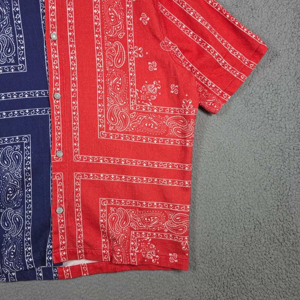 Zara Shirt Mens Size Large Blue Red Bandana Relaxed Button Down Cotton Twill - Picture 3 of 11